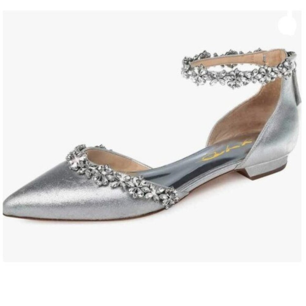XYD Silver Pointed Toe D'Orsay Wedding Sandal Rhinestones Ankle Strap Dress Shoe